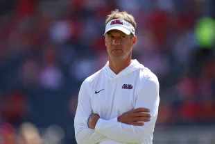 OXFORD, MISSISSIPPI - SEPTEMBER 27: Lane Kiffin, Head Coach of the Mississippi Rebels, is seen during warm-ups before the college football game against the Louisiana State Tigers at Vaught-Hemingway Stadium on September 27, 2025 in Oxford, Mississippi. (Photo by Randy J. Williams/Getty Images)