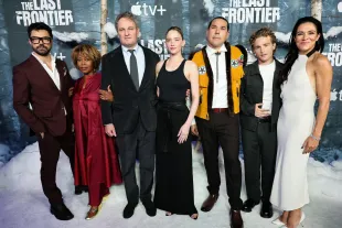 NEW YORK, NEW YORK - OCTOBER 07: (L-R) Jason Clarke, Tait Blum and Simone Kessell attend Apple TV+'s "The Last Frontier" World Premiere at Regal Union Square on October 07, 2025 in New York City. (Photo by Theo Wargo/Getty Images)