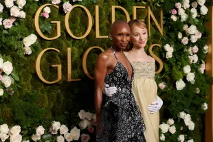 BEVERLY HILLS, CALIFORNIA - JANUARY 05: (L-R) Cynthia Erivo and Ariana Grande attend the 82nd Annual Golden Globe Awards at The Beverly Hilton on January 05, 2025 in Beverly Hills, California. (Photo by Amy Sussman/Getty Images)