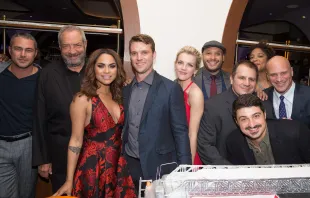 Actors Taylor Kinney, DIck Wolf, Monica Raymund, Jesse Spencer, Kara Killmer, Joe Minoso, DuShon Brown, Tony Farraris, Randy Flager and Yuri Sardarov who are a part of Chicago Fire.  (Photo by Tasos Katopodis/Getty Images)
