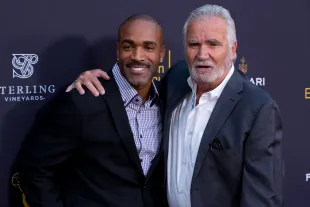 Actor John McCook (right) who plays Eric Forrester on The Bold and The Beautiful.  (Photo by Greg Doherty/Getty Images)