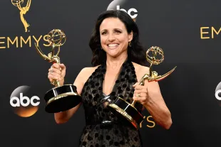 LOS ANGELES, CA - SEPTEMBER 18:  Actress Julia Louis-Dreyfus, winner of Best Actress in a Comedy Series and Best Comedy Series for "Veep", poses in the press room during the 68th Annual Primetime Emmy Awards at Microsoft Theater on September 18, 2016 in Los Angeles, California.  (Photo by Frazer Harrison/Getty Images)
