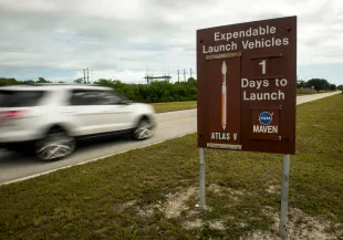 NASA Kennedy Space Center causeway display (Image via Getty)