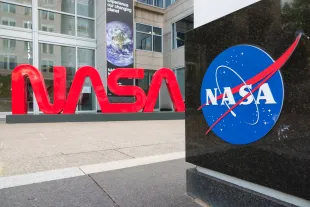 A NASA logo displayed in Washington, DC (Image via Getty)