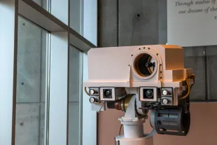 The Mars 2020 Perseverance Rover had many of it's sensors developed at ASU, and a full scale model of the rover rests in the foyer of the School of Earth and Space Exploration in Tempe, Ariz. on Monday, April 24, 2023. Arizona State University's SESE is somewhat unique in that brings together geologists, astrophysicists, chemists, climate scientists and many other disciplines to get a wholistic view of the forces that govern Earth, space, and all the myriad heavenly bodies (Image via Getty)