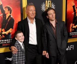 HOLLYWOOD, CALIFORNIA - OCTOBER 22: (L-R) Matthew Anthony Pellicano Jr., Bruce Springsteen and Jeremy Allen White attend the 2025 AFI Fest opening night gala premiere of "Springsteen: Deliver Me From Nowhere" at TCL Chinese Theatre on October 22, 2025 in Hollywood, California. (Photo by Kevin Winter/Getty Images)