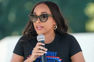 ATLANTA, GEORGIA - JULY 08: Mirica Sanders aka "Dr. Mimi" speaks during a press conference in support of Dr. Heavenly's run for Georgia State Representative at Georgia State Capitol on July 08, 2025 in Atlanta, Georgia. (Photo by Julia Beverly/Getty Images)