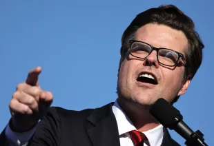 Matt Gaetz speaks at a campaign rally on October 12, 2024 in Coachella, California. (Photo by Mario Tama/Getty Images)