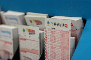 Hawthorne, CA - December 1: Powerball lottery ticket forms at Bluebird Liquor on Monday, Dec. 1, 2025 in Hawthorne, CA. The Powerball jackpot has reached $740 million after no weekend winner was chosen. (Juliana Yamada / Los Angeles Times via Getty Images)
