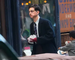 NEW YORK, NY - OCTOBER 01: Timothee Chalamet is seen on the set of "Marty Supreme" on the Lower East Side on October 1, 2024 in New York City.  (Photo by XNY/Star Max/GC Images)