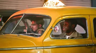 NEW YORK, NEW YORK - NOVEMBER 02: Timothée Chalamet and Tyler, the Creator are seen on the set of "Marty Supreme" in Midtown Manhattan on November 02, 2024 in New York City. (Photo by James Devaney/GC Images)
