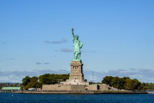 NEW YORK, NEW YORK - OCTOBER 10: A view of the Statue of Liberty on Liberty Island on October 10, 2024 in New York City. The statue was dedicated on October 28, 1886 as a gift to Americans by the French and sculpted by Frédéric Auguste Bartholdi. (Photo by Roy Rochlin/Getty Images)