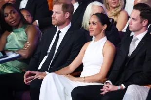 HOLLYWOOD, CALIFORNIA - JULY 11: (Exclusive Coverage) (L-R) Prince Harry, Duke of Sussex and Meghan, Duchess of Sussex attend the 2024 ESPY Awards at Dolby Theatre on July 11, 2024 in Hollywood, California. (Photo by Kevin Mazur/Getty Images for W+P)
