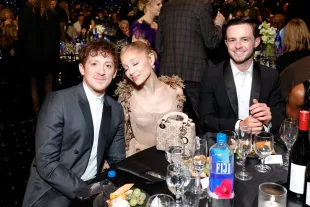 (L-R) Ethan Slater, Ariana Grande and a guest attend FIJI Water at The 30th Critics Choice Awards at Barker Hangar on February 07, 2025 in Santa Monica, California. (Photo by Stefanie Keenan/Getty Images for FIJI Water)