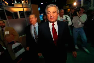 Lou Gerstner, then-CEO of IBM, at the annual Internet World Conference in New York in 1996. He served as chief executive officer of IBM from 1993 until March 2002. (Photo by James Leynse/Corbis via Getty Images)