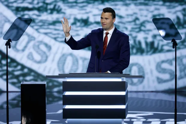 MILWAUKEE, WISCONSIN - JULY 15: CEO of TPUSA Charlie Kirk speaks on stage on the first day of the Republican National Convention at the Fiserv Forum on July 15, 2024 in Milwaukee, Wisconsin. Delegates, politicians, and the Republican faithful are in Milwaukee for the annual convention, concluding with former President Donald Trump accepting his party's presidential nomination. The RNC takes place from July 15-18. (Photo by Chip Somodevilla/Getty Images)