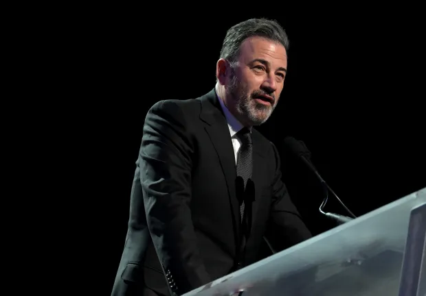 LAS VEGAS, NEVADA - FEBRUARY 22: Jimmy Kimmel performs onstage as Keep Memory Alive hosts star-studded lineup at annual "Power Of Love" gala at MGM Grand Garden Arena on February 22, 2025 in Las Vegas, Nevada.  (Photo by Bryan Steffy/Getty Images for Keep Memory Alive)