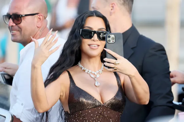 VENICE, ITALY - JUNE 27: Kim Kardashian sighting at the Jeff Bezos and Lauren Sanchez Wedding on June 27, 2025 in Venice, Italy. (Photo by Ernesto Ruscio/GC Images)
