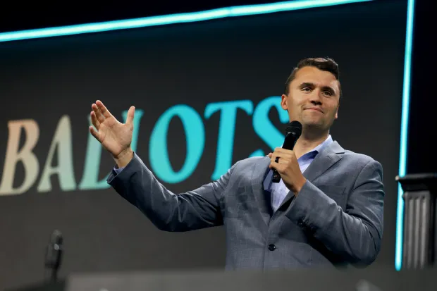Supporters of Charlie Kirk, who founded Turning Point USA, targeted the Cienega High School in Vail, Arizona, accusing its teachers of making light of his death.  (Photo by Joe Raedle/Getty Images)